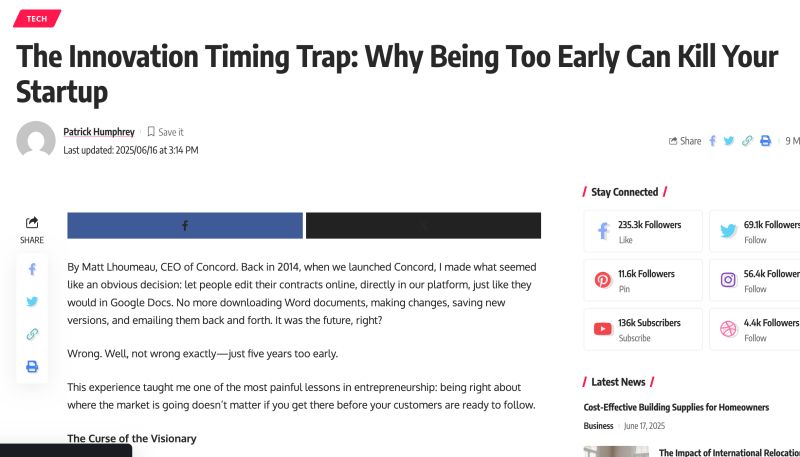 Matt Lhoumeau, CEO of Concord, shares why being too early with innovation can be costly: ventsmagazine.co.uk/the-innovation…

Sometimes meeting customers where they are beats being five years ahead of the market.

#Innovation #Startups #Entrepreneurship #Leadership #BusinessStrategy