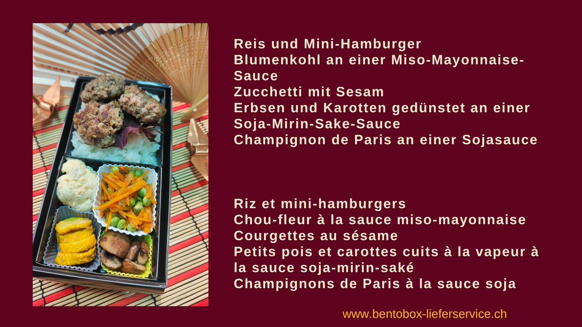 Mein Menu von dieser Woche (KW26).
Macht es dich gluschtig? Deine Bestellung für nächste Woche machst du auf der Homepage, per PN, E-Mail oder SMS/Telegram/WhatsApp.

Wir liefern jetzt auch nach Neuchâtel in den japanischen Laden MOGU.

bentobox-lieferservice.ch

#bento  #washoku