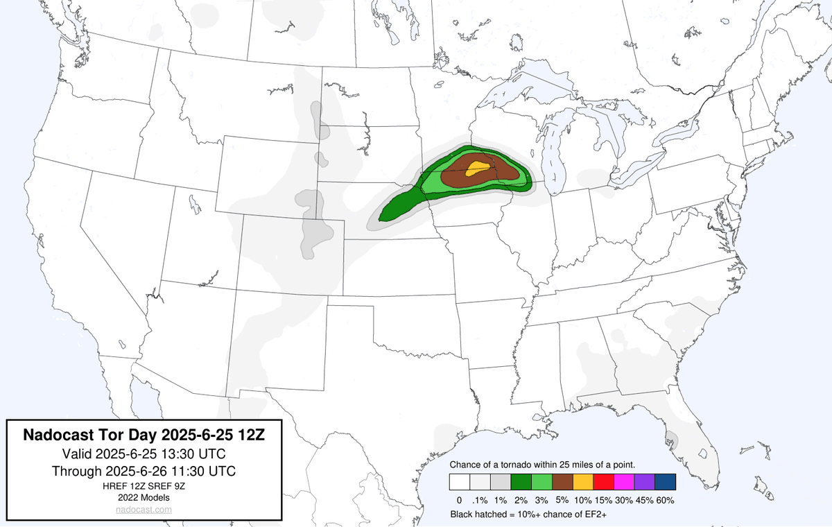 nadocast's tweet photo. 12Z Day Tornado Forecast (New New 2022 Models) https://t.co/7blhLydf5q