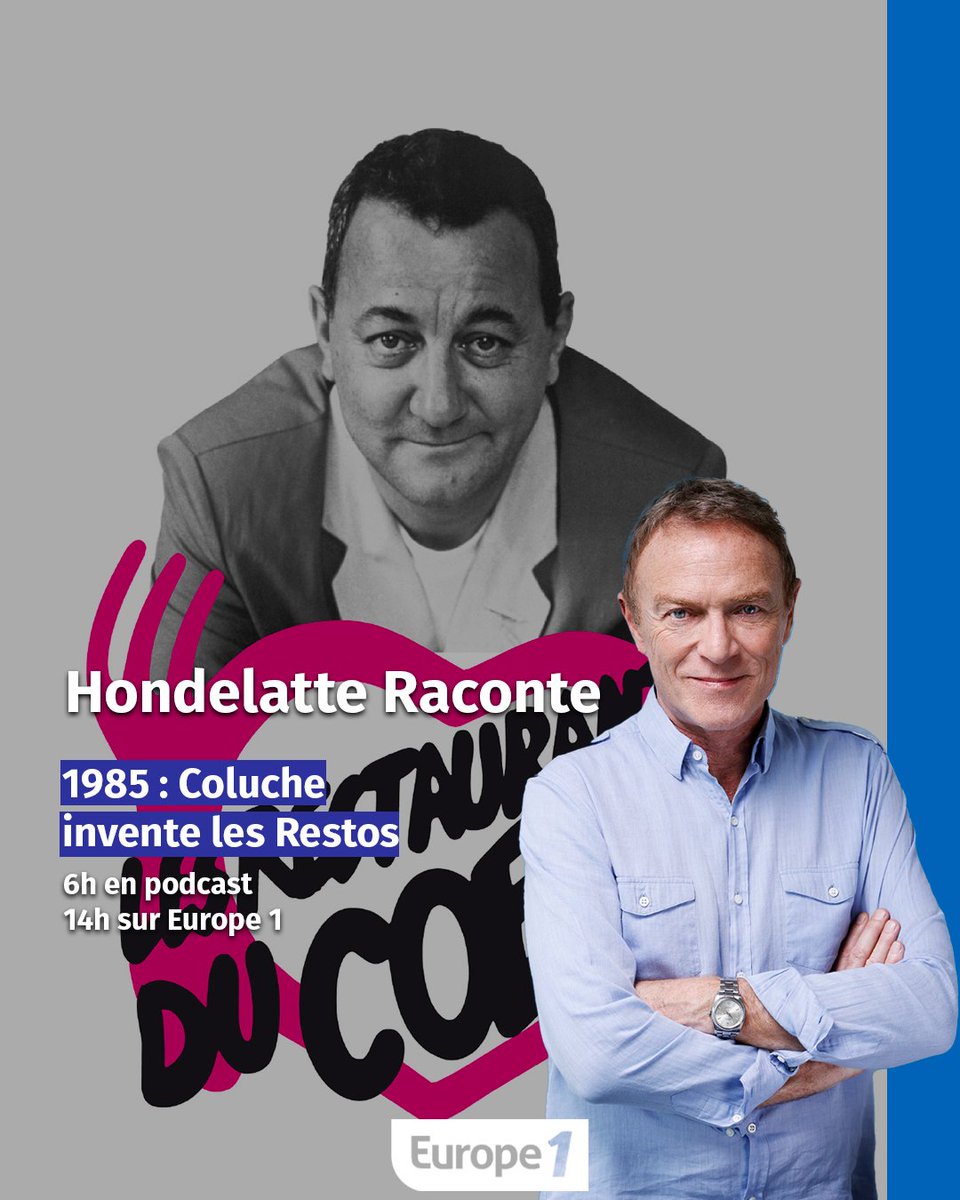 👉Coluche invente les Restos
📍6h en #podcast
📍14h sur <a href="/Europe1/">Europe 1</a>
 Invité : Jean-Michel Vaguelsy, secrétaire général puis président des Restos du cœur (1986/1988), auteur de «Coluche, agitateur social» (Editions Gründ)
#hondelatteraconte
<a href="/hondelatte/">HONDELATTE</a>