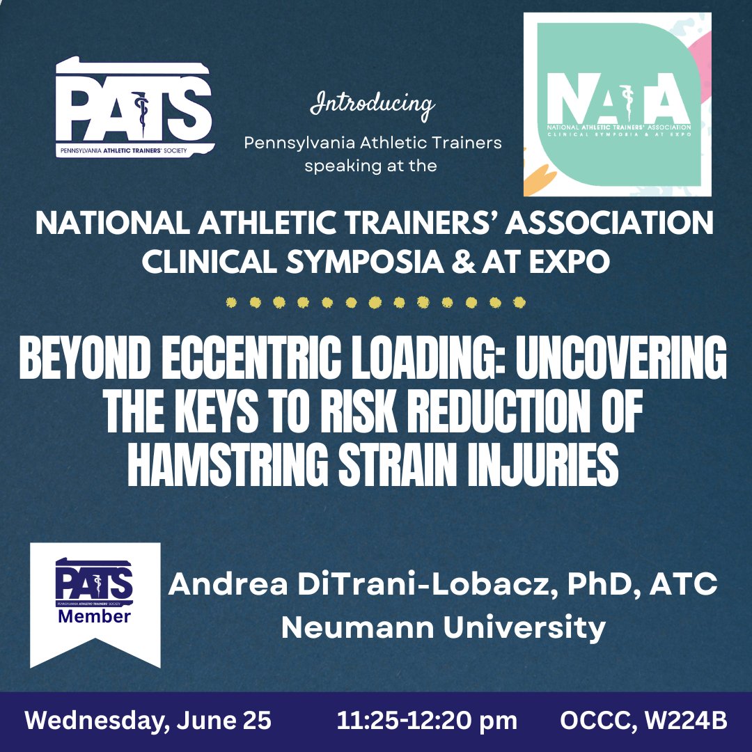 Next up in our PATS Member spotlight at NATA is Andrea DiTrani-Lobacz, PhD, ATC. Join this session to learn more about "Beyond Eccentric Loading: Uncovering the Keys to Risk Reduction of Hamstring Strain Injuries"