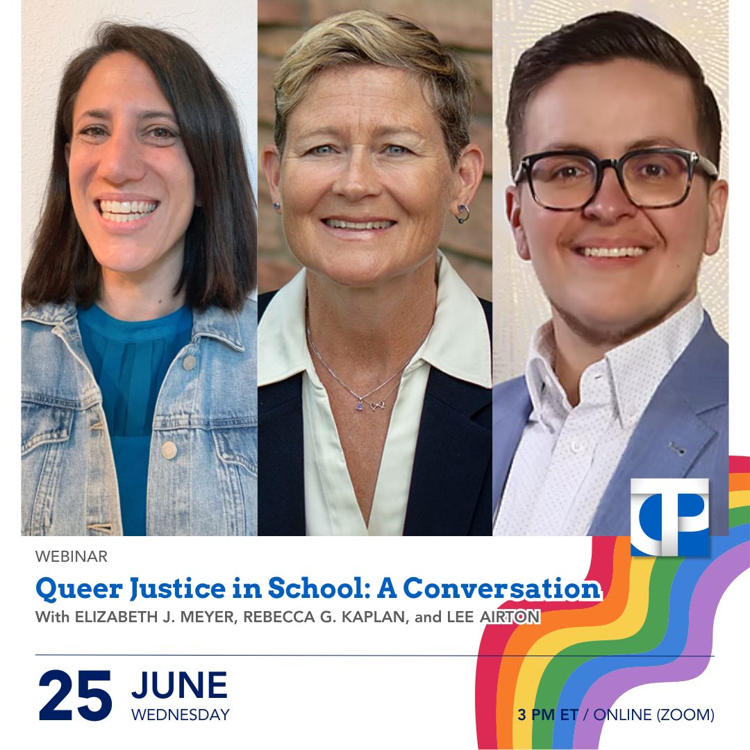 Teachers College Press (@tcpress) on Twitter photo How can schools be more supportive of LGBTQIA+ students and their families?
There's still time to register for our free #Pride webinar on Queer Justice in School, with author <a href="/lizjmeyer/">Dr. Elizabeth J. Meyer (she/her)</a>—join us today at 3:00pm ET!
tcpress.com/queer-justice-… How can schools be more supportive of LGBTQIA+ students and their families?
There's still time to register for our free #Pride webinar on Queer Justice in School, with author <a href="/lizjmeyer/">Dr. Elizabeth J. Meyer (she/her)</a>—join us today at 3:00pm ET!
tcpress.com/queer-justice-…