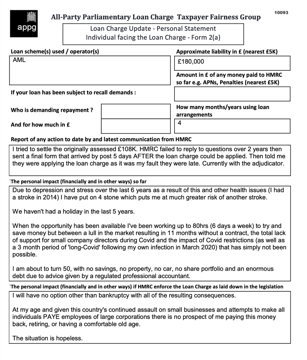 I tried to settle the originally assessed £108K. HMRC failed to reply to questions over 2 years then sent a form  5 days AFTER the loan charge [cut off]...told me they were applying the loan charge as it was my fault they were late
<a href="/loanchargeAPPG/">Loan Charge & Taxpayer Fairness APPG</a> 
<a href="/LCAG_2019/">Loan Charge Action Group [LCAG]</a> #LoanChargeScandal