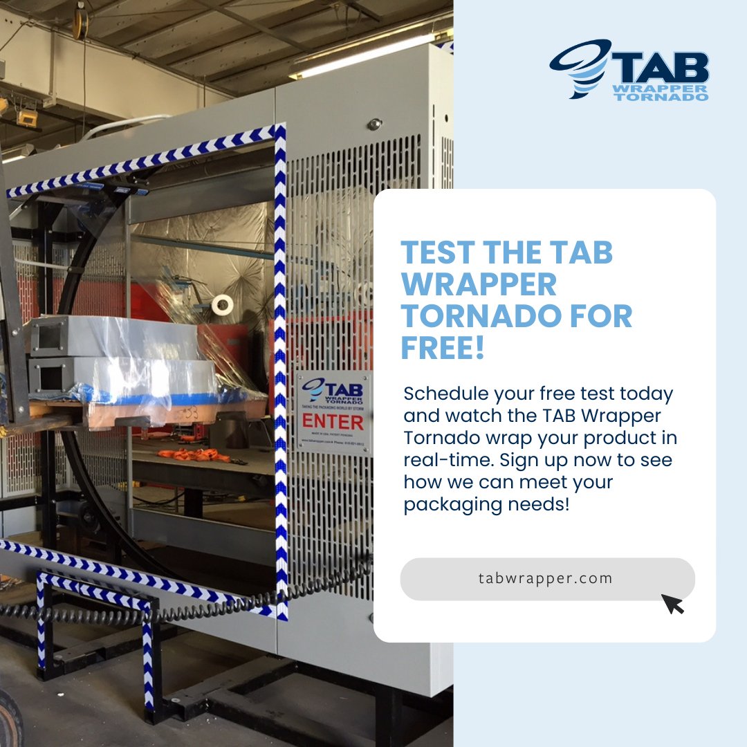 TABWRAPTORNADO's tweet photo. See how the TAB Wrapper Tornado can handle your product—schedule your FREE test today!

https://t.co/hFWilthuTf https://t.co/tkmxNmr1E9