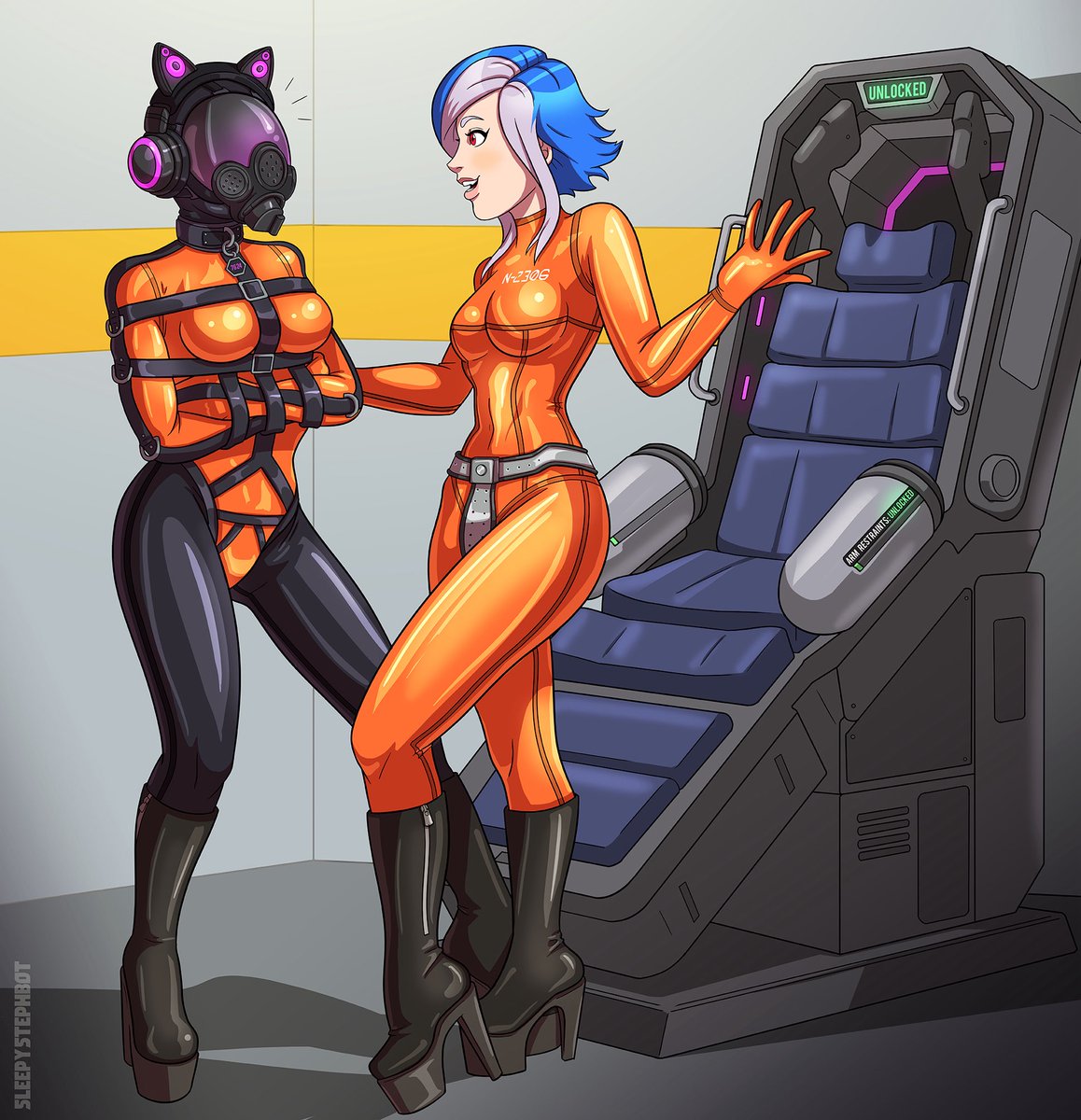 Drawing for <a href="/HexDrone7624/">⬡-Drone #7624</a> feat. <a href="/NuraShiny/">NuraShiny 💋 Vampire Vtuber & Horny Jail inmate 🔞</a> .

Nura is giving #7624 a tour of Hornyjail; and is eager to show off this brand new, totally normal comfy padded chair!