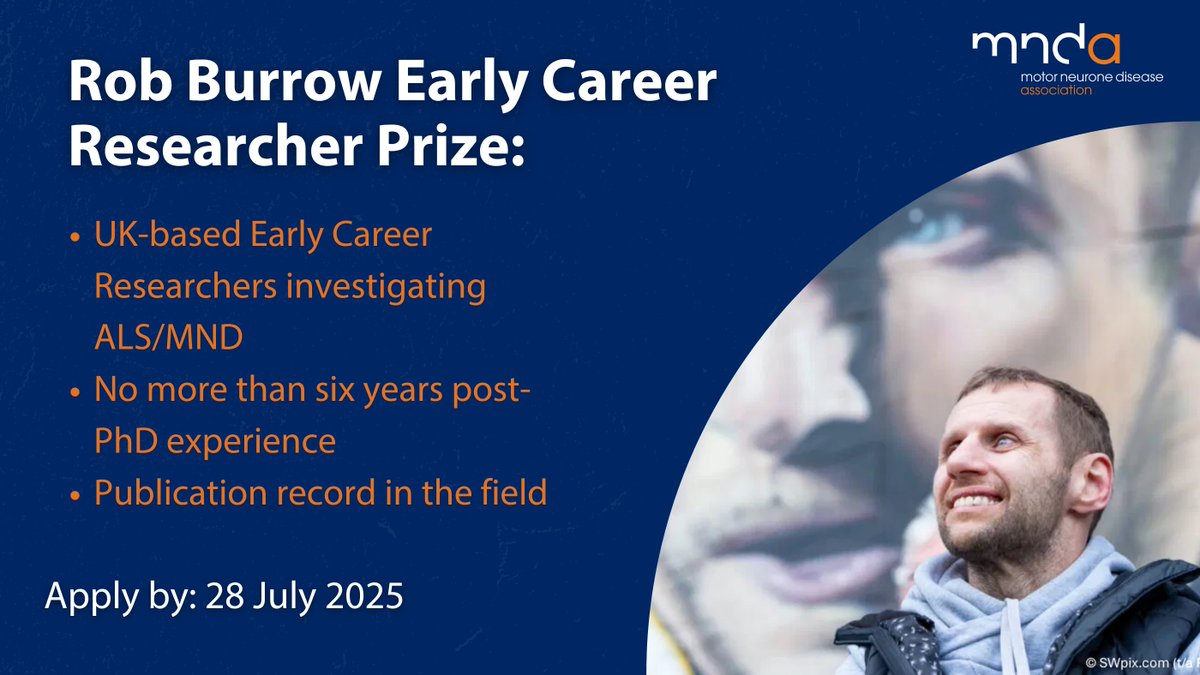 mndresearch's tweet image. 🚨One week left to apply!🚨
Calling all #MND #ALS early career researcher in the UK 📢
Apply for the new @mndassoc Rob Burrow Early Career Researcher Prize today 🏆
Find out more and apply⬇️
mndassociation.org/research/for-r…