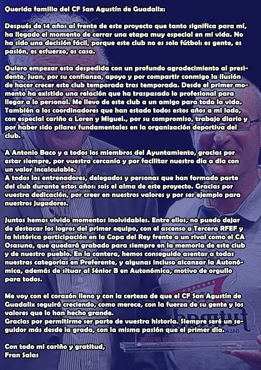 Fran Salas ha querido tener unas palabras tras tomar la decisión de dejar el club esta temporada.

Te vamos a echar mucho de menos.

#ElFinalFeliz😁🔚