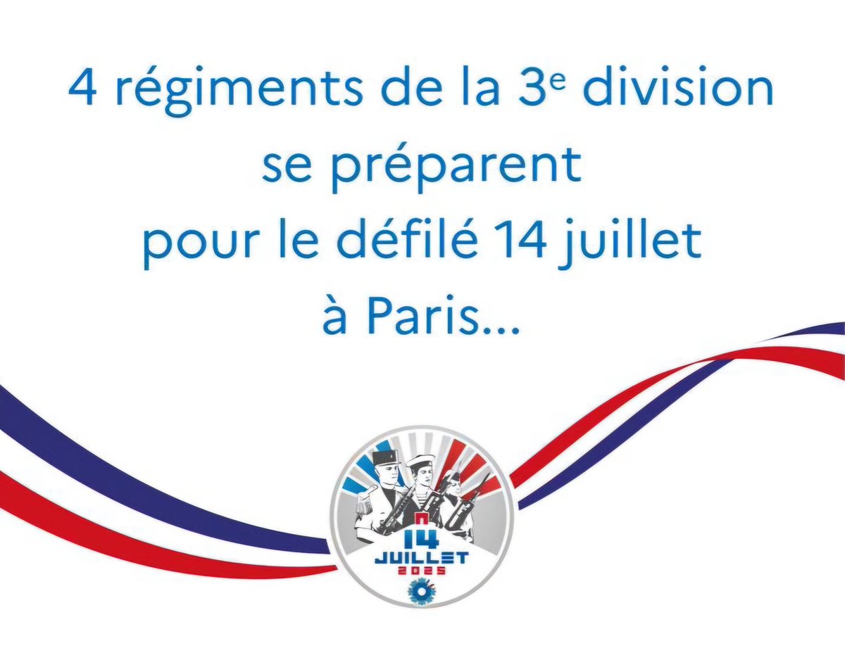 4 de nos régiments participeront au défilé du #14Juillet à Paris : le <a href="/2REPOfficiel/">2e REP - 2e régiment étranger de parachutistes</a> à pied et <a href="/1erRCP/">Chef de corps du 1er RCP</a>,<a href="/1erSpahis/">Chef de corps du 1er régiment de spahis</a> ,<a href="/Cdc_13eDBLE/">Chef de corps 13eDBLE</a> à bord de leurs engins blindés nouvelle génération. Ils représenteront la 3e division, un système de combat rôdé, moderne et complet. #FiersDeNosSoldats