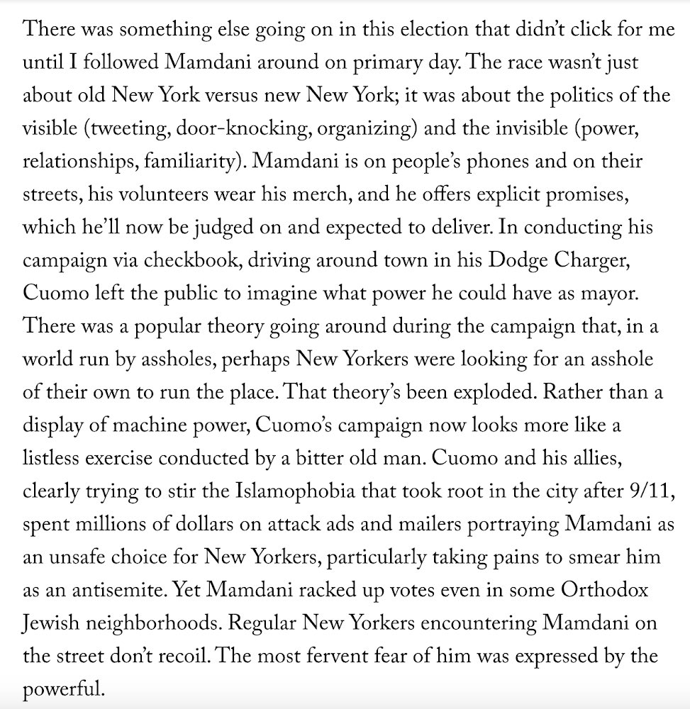 MarellaGayla's tweet image. “Regular New Yorkers encountering Mamdani on the street don’t recoil. The most fervent fear of him was expressed by the powerful.” @ericlach
newyorker.com/news/the-lede/…