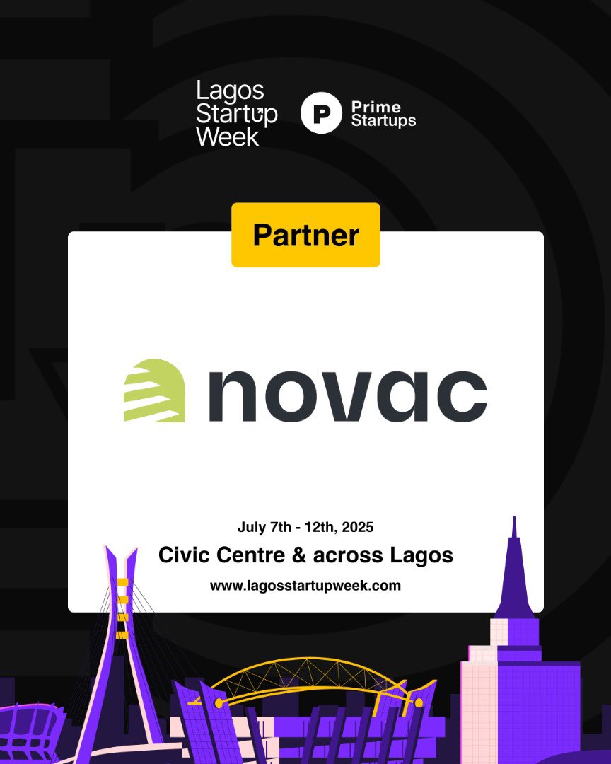 StartupLagos's tweet photo. We’re thrilled to welcome @novacpayment as an official partner for #LSW25

A leading fintech company, Novac is powering seamless payments for businesses across Africa.

Get ready for innovation on display this July 7–12.

Register via link in bio.
#DND #PrimeStartups #LSW25 https://t.co/6Qrh4XHA3W