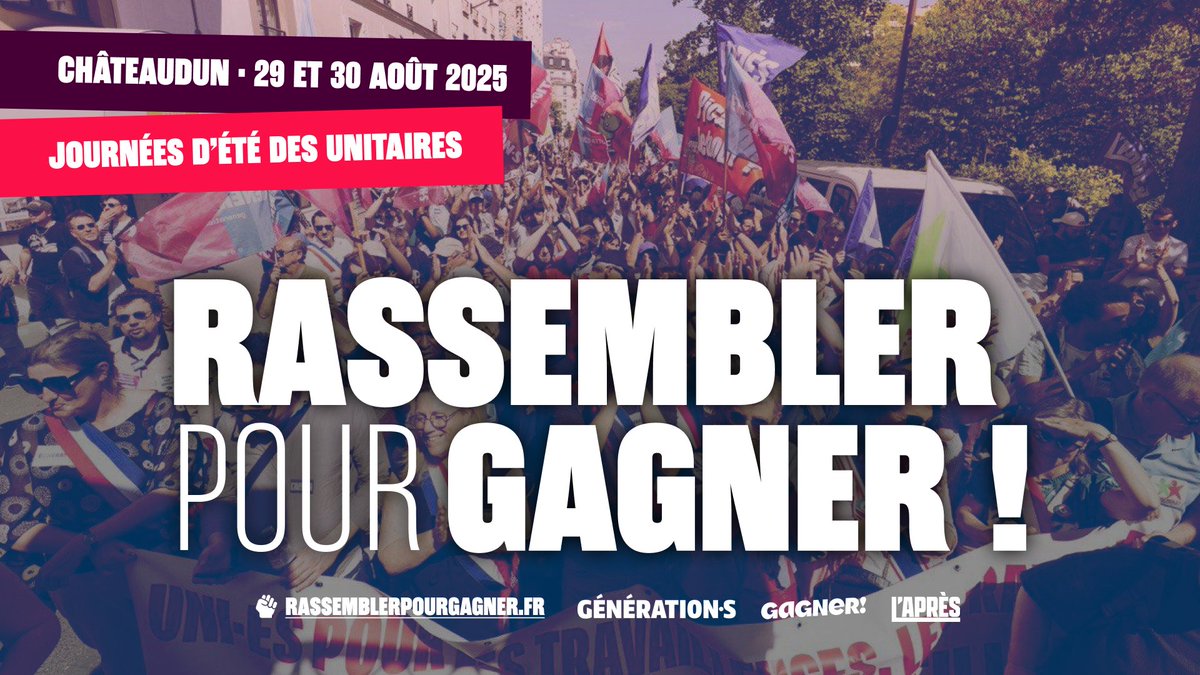 L’APRÈS (@apres_fr) on Twitter photo Face à la Macronie et à l'extrême droite : unité du #NFP !
Les 29 et 30 août, à Châteaudun, nous lançons nos premières journées d'été communes avec <a href="/GenerationsMvt/">Génération·s</a> et <a href="/PicardieDebout/">Picardie debout</a> :
"Rassembler pour gagner !"
👉 Informations et inscriptions sur : rassemblerpourgagner.fr Face à la Macronie et à l'extrême droite : unité du #NFP !
Les 29 et 30 août, à Châteaudun, nous lançons nos premières journées d'été communes avec <a href="/GenerationsMvt/">Génération·s</a> et <a href="/PicardieDebout/">Picardie debout</a> :
"Rassembler pour gagner !"
👉 Informations et inscriptions sur : rassemblerpourgagner.fr