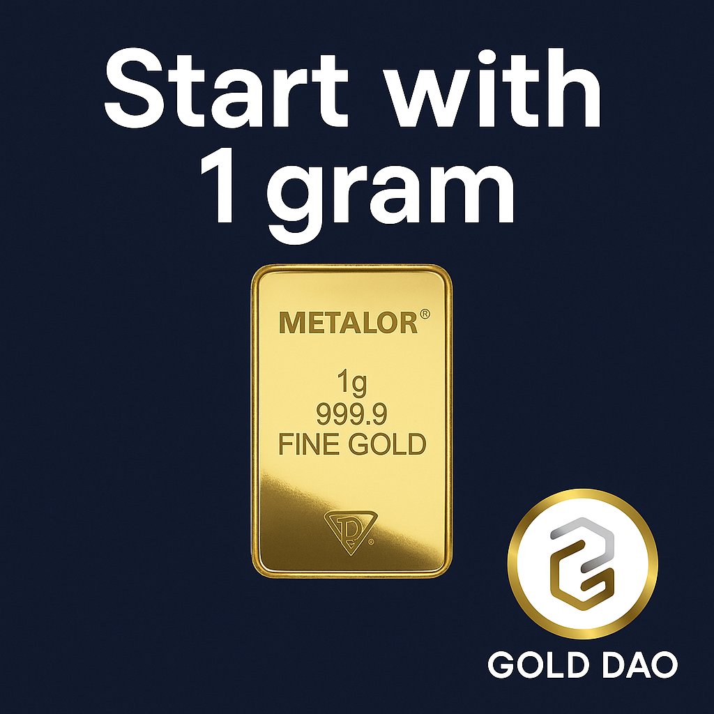 Did you know the “bar” to entry is pretty low for GLD NFT? 🏆

You can start with just 1 gram of gold.
Buy it via <a href="/bity/">Bity 🇨🇭</a> as a GLD NFT 🖼️
Hold it, or tokenize it into $GLDT ⚡

Real gold, made portable.
$GOLDAO #GLDT #RWA #ICP #DigitalGold
