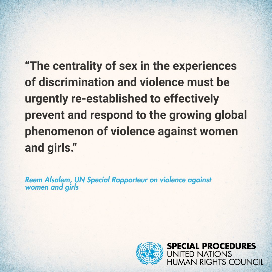 UN Special Procedures (@un_spexperts) on Twitter photo In her report to #HRC59, UN expert <a href="/UNSRVAW/">Reem Alsalem UNSR Violence Against Women and Girls</a> calls for reaffirming importance of sex in description of violence against women & girls.
ohchr.org/en/press-relea⦠In her report to #HRC59, UN expert <a href="/UNSRVAW/">Reem Alsalem UNSR Violence Against Women and Girls</a> calls for reaffirming importance of sex in description of violence against women & girls.
ohchr.org/en/press-releaā¦