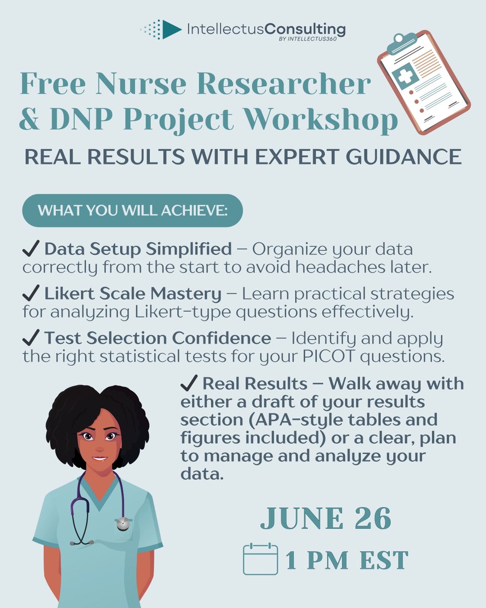 StatsSolutions's tweet image. There are still a few seats left for our FREE Nurse Researcher and DNP Workshop- follow along and make real progress on your project! Register now: buff.ly/JXtRQ65
