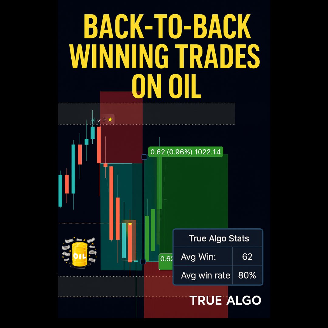 Back-to-Back Wins on Oil 🔥
0 losses today – precision entries, mechanical exits.
Our system nailed both plays with an average of 62 points per win, and a long-term 80% win rate.
No guessing. Just stats.
This is level-to-level trading with True Algo.
📊 Avg Win: 62 pts
📉 Avg