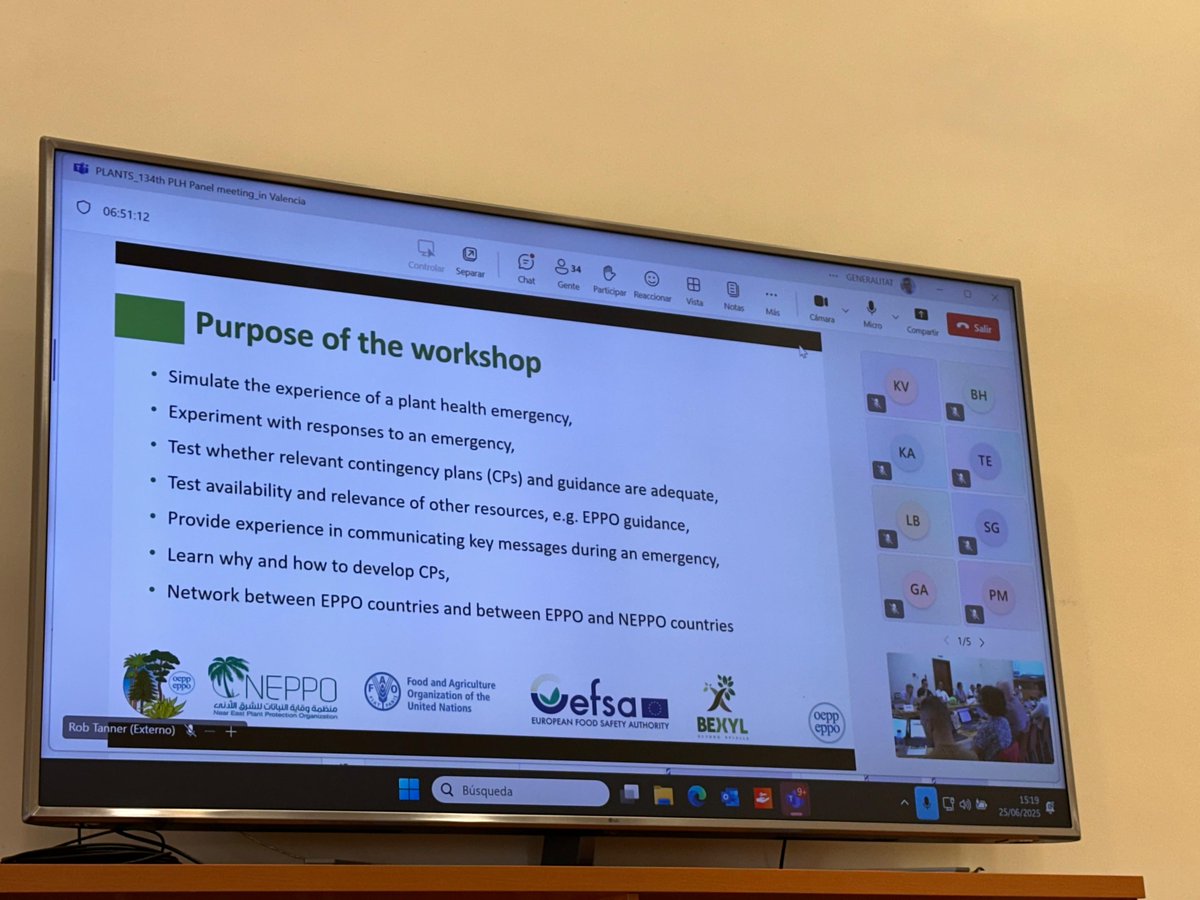 BexylP's tweet image. Rob Tanner from EPPO, a #BeXylProject partner, presented today at the 134th Plenary Meeting of EFSA&apos;s Scientific Panel on Plant Health. 

He is discussing outcomes from the recent EPPO/NEPPO Contingency Exercise Workshop for a Xylella fastidiosa pest outbreak in Tunisia. This…