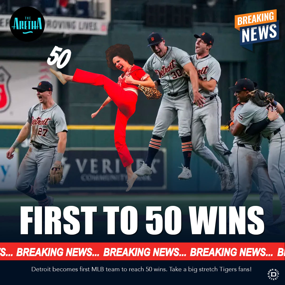 downwithdetroit's tweet photo. BREAKING NEWS ๐
โพ
DETROIT IS FIRST TO 5๏ธโฃ0๏ธโฃ WINS!
The Tigers are the first MLB team to hit 50 Ws this season, and theyโre doing it with STYLE. Big stretch energy only.
Keep roaring, boys โ the Dโs behind you.
Shoutout to @TheArethaLive for always bringing the hype!
#FirstTo50 #DetroitTigers #BigStretchEnergy #DownWithDetroit #TheAretha #MLB2025