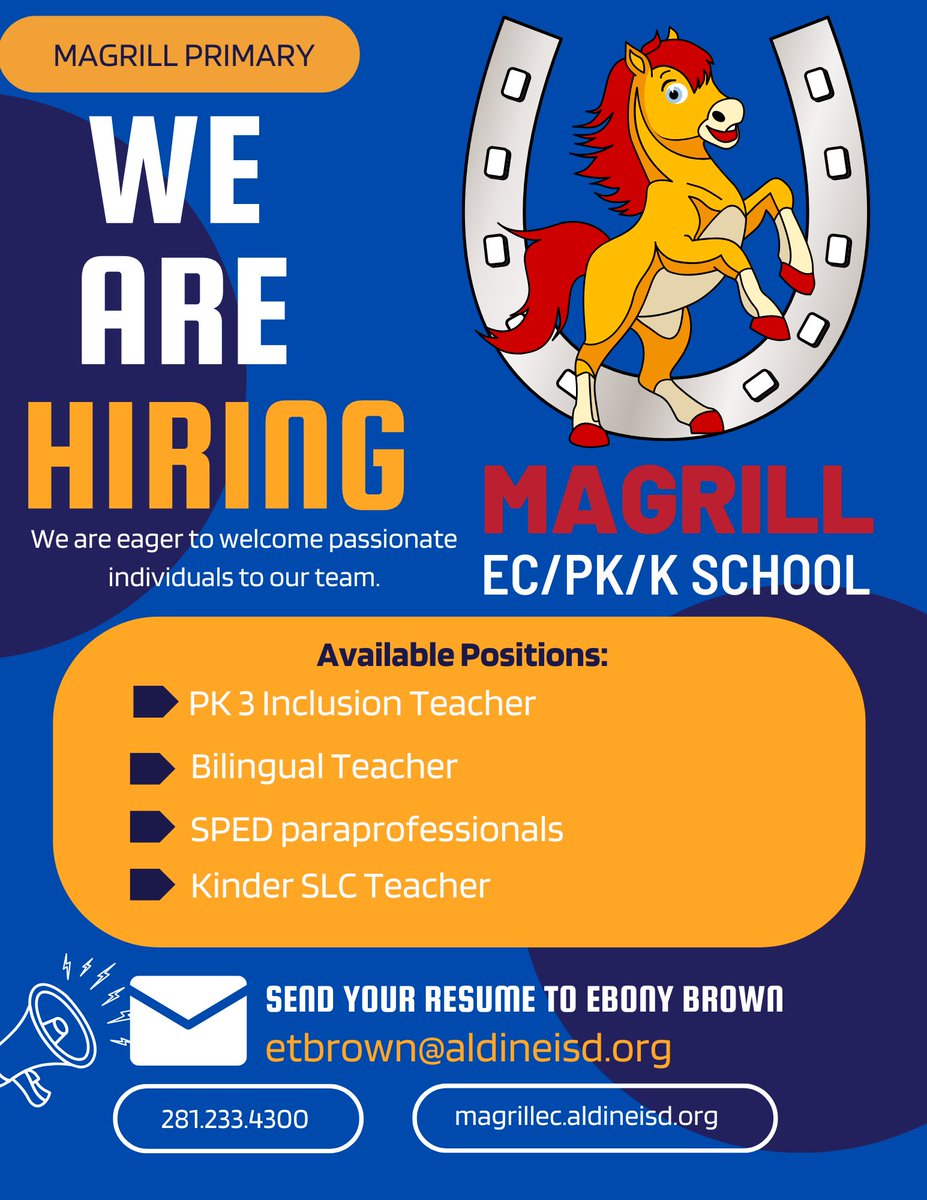 🌟 Join the Best Team at Magrill Primary in Aldine ISD! 🌟 Come be part of something amazing! Your journey starts here!