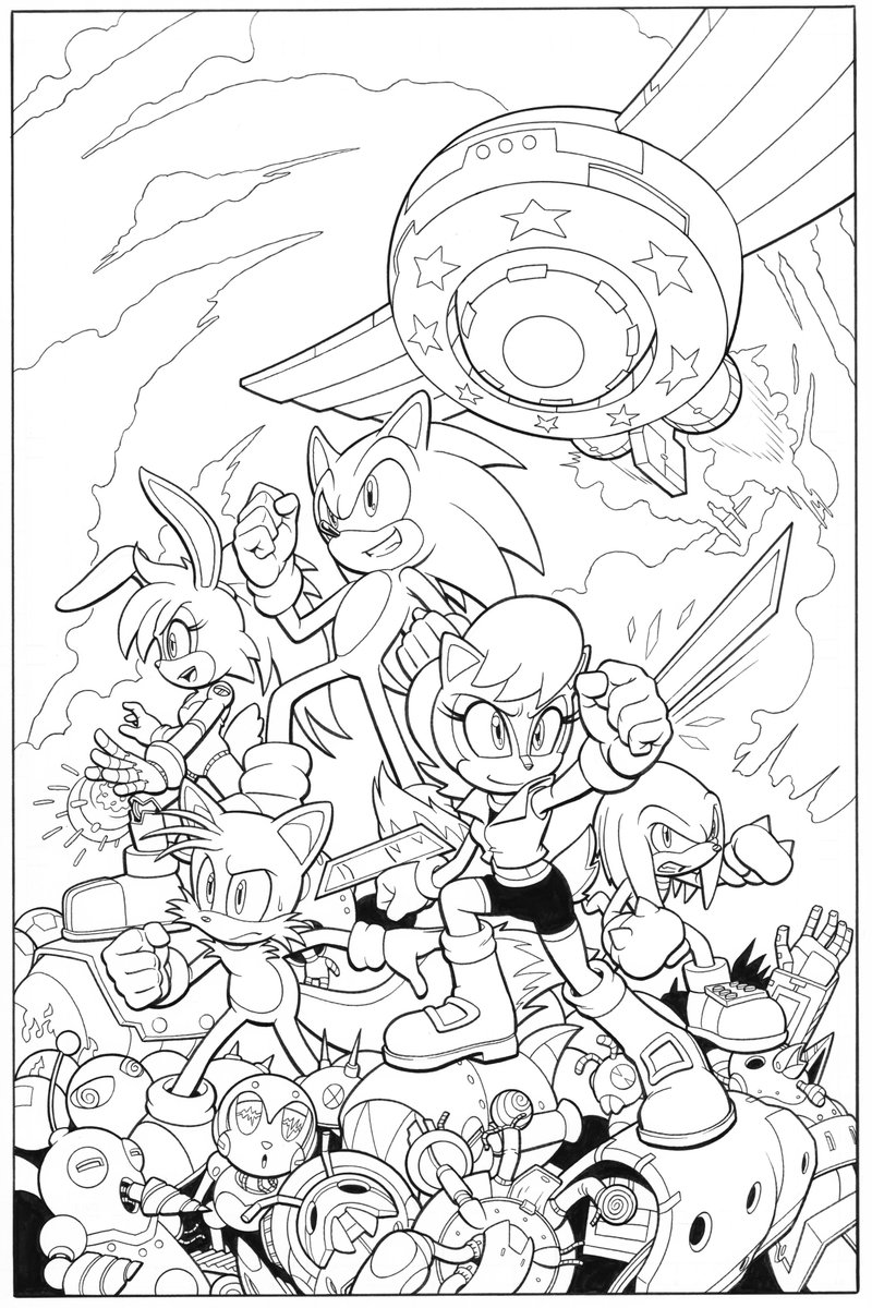 gmartinink's tweet image. Day 3 of Sonic week is the cover for STH 283, with pencils by Adam Bryce Thomas and inks by me.