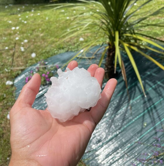 Meteovilles's tweet photo. ⛈️ Très gros #grêlons observés dans le secteur de #Peyrehorade dans les #Landes ce mercredi 25 juin 2025 au passage d'un #orage de nature supercellulaire ! (photo via forums d'@infoclimat) https://t.co/h7kRCXT50d