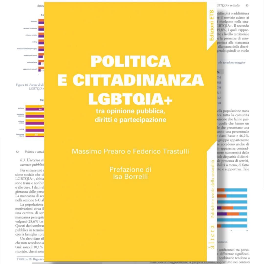 Massimo Prearo (@massimoprearo) on Twitter photo 📊 Una parziale accettazione dei diritti LGBTQIA+ da parte dell’opinione pubblica e un deficit di cittadinanza che colpisce in particolare le persone trans e nonbinarie e quelle che subiscono più spesso violenze e discriminazioni.
Con <a href="/fedetrastulli/">Federico Trastulli</a>
edizioniets.com/scheda.asp?n=9… 📊 Una parziale accettazione dei diritti LGBTQIA+ da parte dell’opinione pubblica e un deficit di cittadinanza che colpisce in particolare le persone trans e nonbinarie e quelle che subiscono più spesso violenze e discriminazioni.
Con <a href="/fedetrastulli/">Federico Trastulli</a>
edizioniets.com/scheda.asp?n=9…