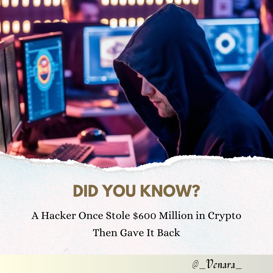 _Venara_'s tweet photo. In 2021, a hacker exploited a flaw in Poly Network and stole $611 million, the biggest DeFi heist at the time. 🔥🔥

Shockingly, they returned nearly all of it, saying it was “for fun” to expose vulnerabilities. Poly even offered them a $500,000 bounty and a job .😌 https://t.co/HEf8oZi0DF