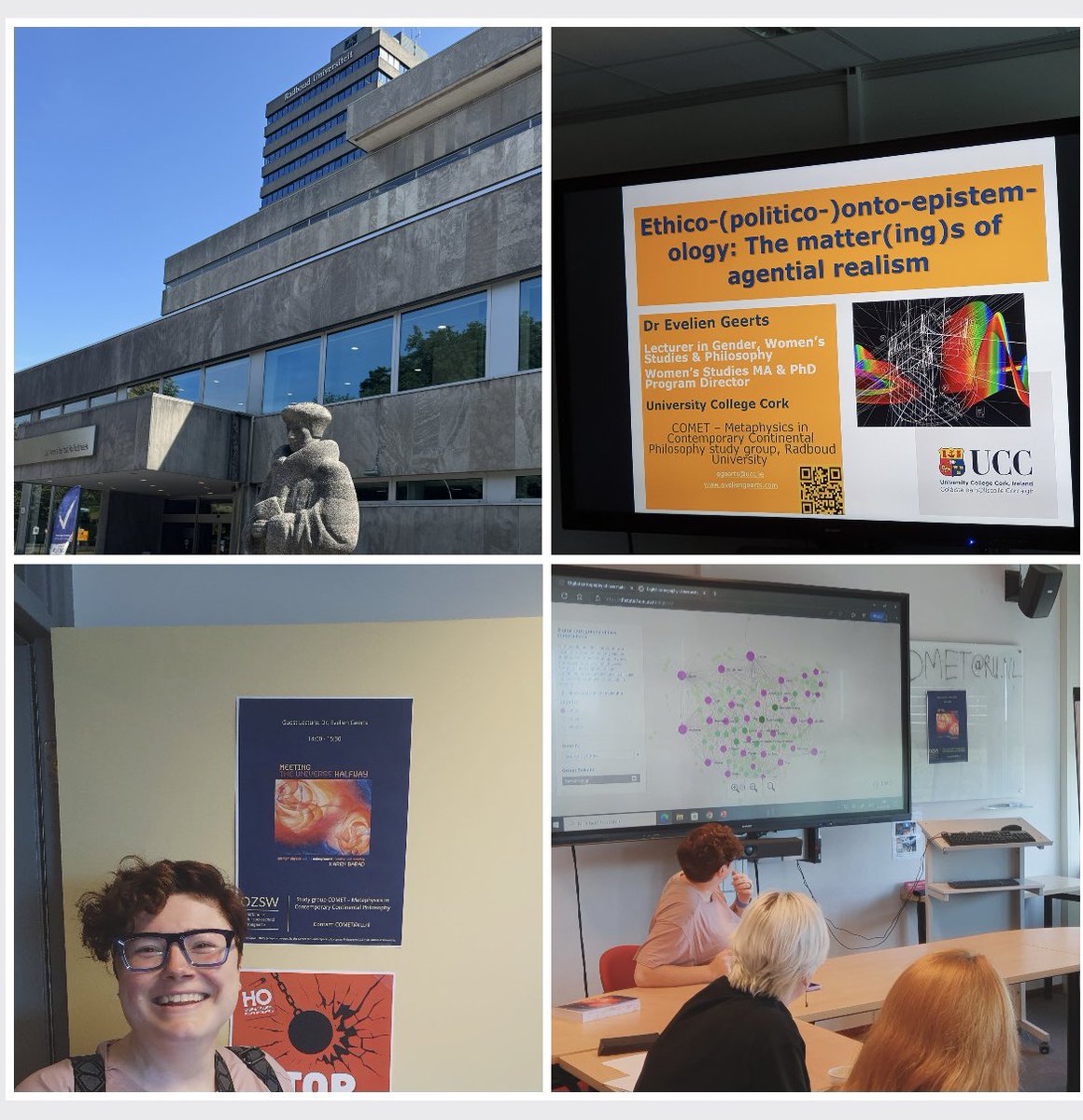 EGeertsPhD's tweet image. I had a great time giving a talk on the #ethicopolitical matters of #agentialrealism at Radboud’s COMET – Metaphysics in Contemporary Continental Philosophy (shorturl.at/uoHEw) study group last week! Thanks again to Marleen, Jacque & Arjen for the invitation!