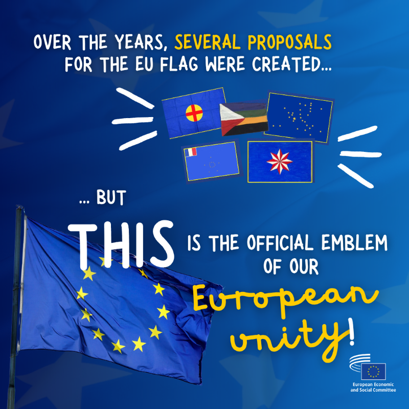 EU_EESC's tweet photo. The one symbol that brings us all together, united in diversity. 🇪🇺 

40 years ago, the @EUCouncil adopted the #EUFlag: twelve golden stars on a blue field.  

Our symbol of peace, unity, and shared purpose. 

Learn more about it here! ↓ 

#EuropeanUnion