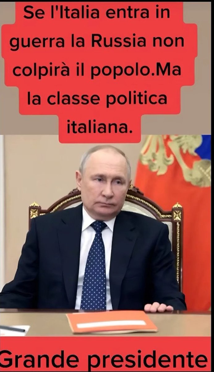 TMassimo6's tweet photo. Vladimir Putin: “Se l'Italia entra in guerra la Russia non colpirà il popolo. Ma la classe politica italiana.” 

🔝 👏🏻👏🏻👏🏻 https://t.co/yCUhXrZTUB