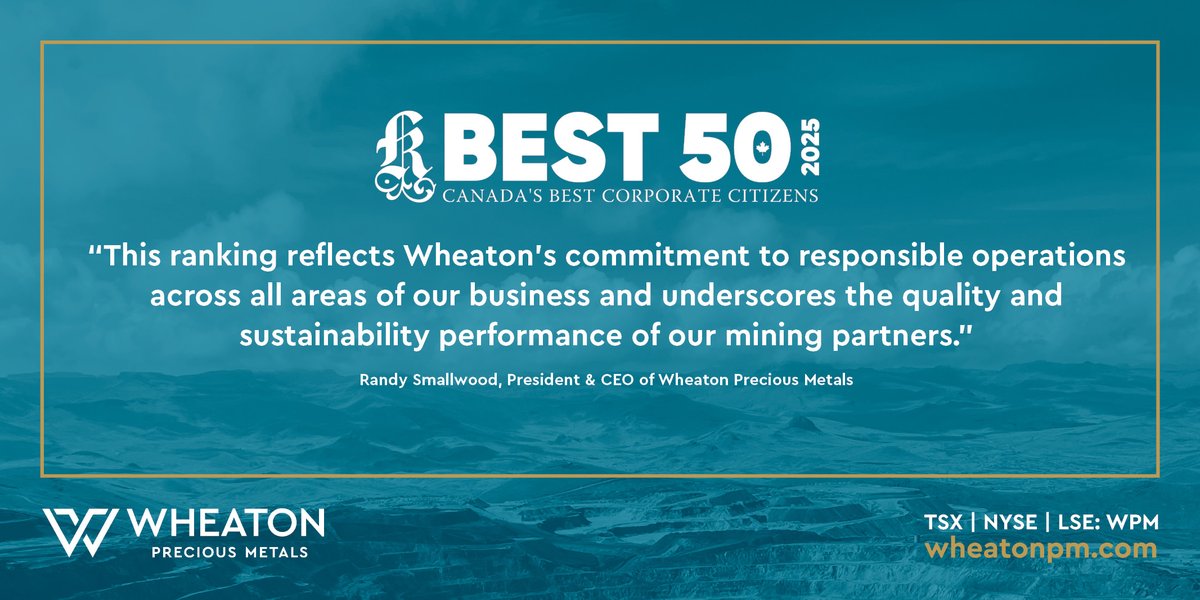 Wheaton Precious Metals (@wheaton_pm) on Twitter photo We are honoured to once again be named among Corporate Knights' 50 Best Corporate Citizens in Canada. Read the news release here: ow.ly/XolV50Wgamz
<a href="/corporateknight/">Corporate Knights</a> #sustainability We are honoured to once again be named among Corporate Knights' 50 Best Corporate Citizens in Canada. Read the news release here: ow.ly/XolV50Wgamz
<a href="/corporateknight/">Corporate Knights</a> #sustainability