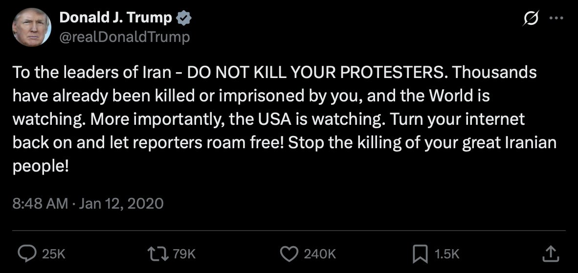 Andrew Ghalili (@andrewghalili) on Twitter photo Khamenei and the Islamic Republic have been humiliated on the global stage.
In response, they will show "strength" by brutalizing the Iranian people.
We need more of this <a href="/realDonaldTrump/">Donald J. Trump</a> moving forward ⬇️ Khamenei and the Islamic Republic have been humiliated on the global stage.
In response, they will show "strength" by brutalizing the Iranian people.
We need more of this <a href="/realDonaldTrump/">Donald J. Trump</a> moving forward ⬇️