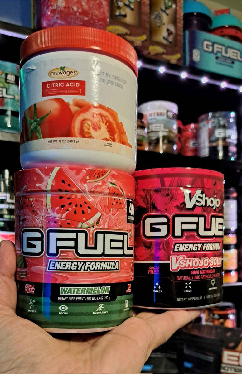 Drkscorpion77's tweet image. Decided to experiment by making my own version of @GFuelEnergy @VShojo Sour! In theory, adding just 1/8 tsp Citric Acid to a 16 ounce shaker should give it a similar souring effect.
Will it work, and what flavors should I Sour next? #GFUEL #GSQUAD
gfuel.com/DRKSCORPION77