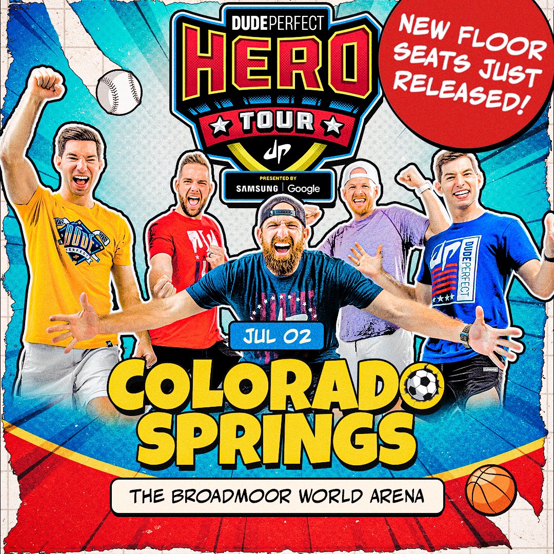 BroadmoorWorldArena (@bworldarena) on Twitter photo New floor seats JUST RELEASED!
Don't miss your last chance to get tickets for <a href="/DudePerfect/">Dude Perfect</a>'s Hero Tour, now just 1 WEEK AWAY!
Get tickets now 👉 bit.ly/4eWqXOX New floor seats JUST RELEASED!
Don't miss your last chance to get tickets for <a href="/DudePerfect/">Dude Perfect</a>'s Hero Tour, now just 1 WEEK AWAY!
Get tickets now 👉 bit.ly/4eWqXOX