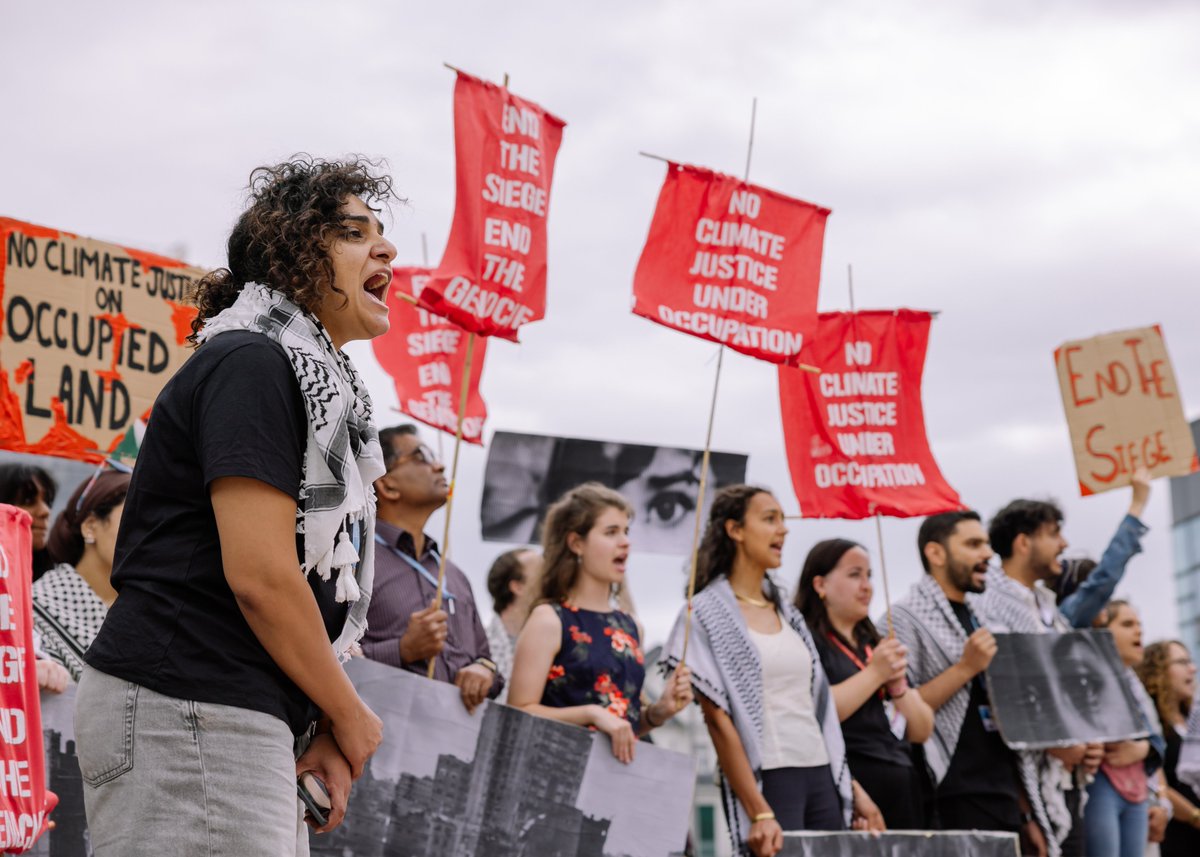 For 2 powerful days, outside the #SB62 in Bonn, the voices of climate activists, feminists &amp; youth from every corner of the globe united, not just for the climate negotiations, but for a movement of solidarity for Palestinians against the #genocide. 
#EndTheSiege
©Marie Jacquemin