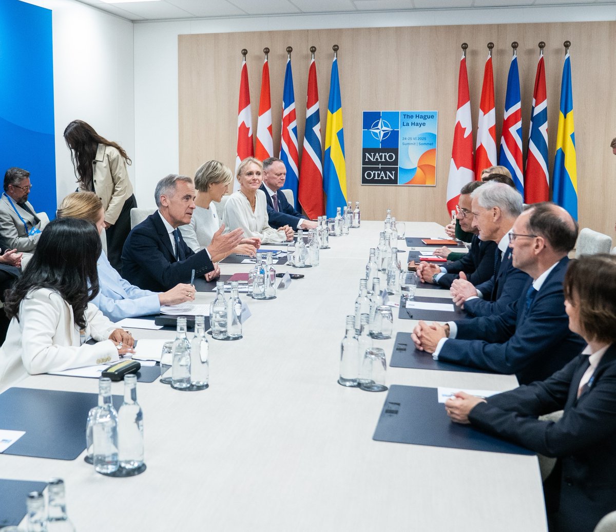 Prime Minister Carney met with leaders of several Nordic countries at #NATOSummit. They discussed opportunities to deepen economic and Arctic security in key sectors and emphasized the importance of investing in infrastructure and defence as NATO Allies. ow.ly/iT5P50Wga8x