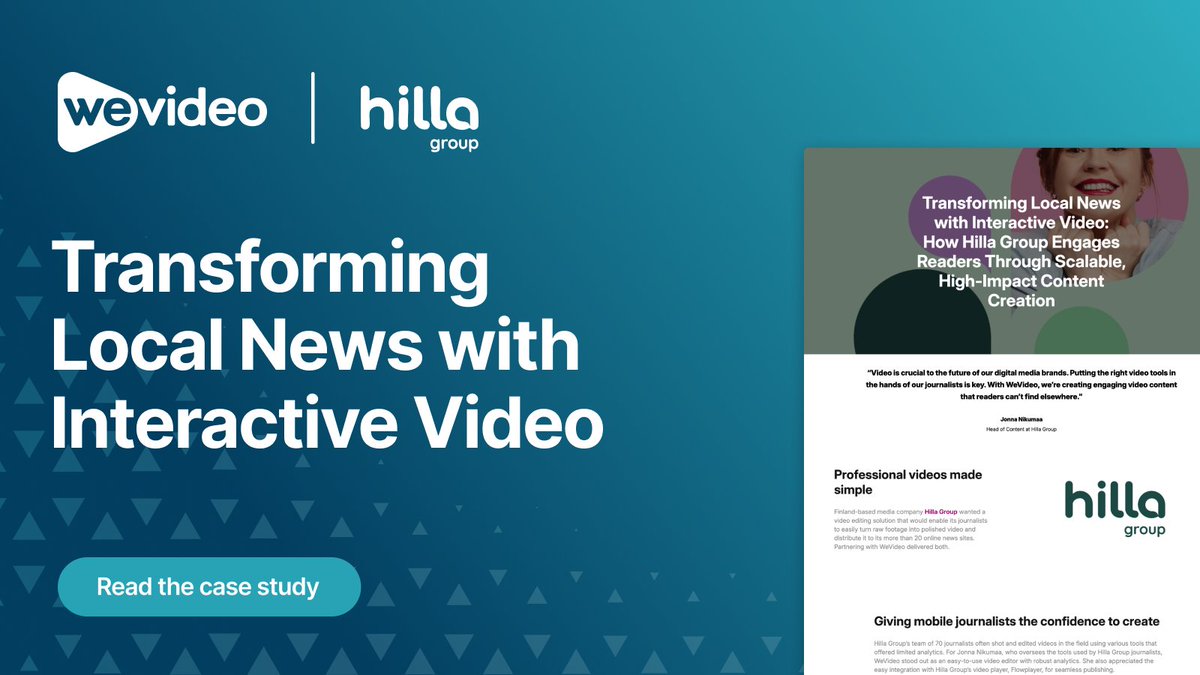 For the Hilla Group, their video editing software absolutely had to do two things:
1️⃣ Make it easy for journalists to polish raw footage into video
2️⃣ Distribute the finished product to online news sites
Learn how WeVideo addressed both here: wevideo.com/customer-stori…