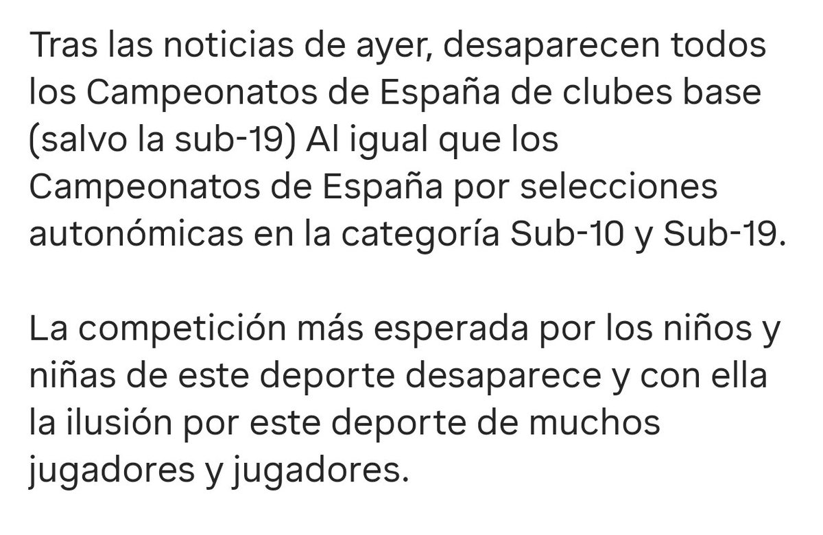 Si lo que me cuentan es verdad, y explica la razón principal por la que la categoría sub-19 autonómica desaparece junto con la sub-10, hay algún dirigente catalán que además de supuesto corrupto es un interesado, un inútil.
Del resto, nadie al volante 🏎️ o sin poder de decisión.