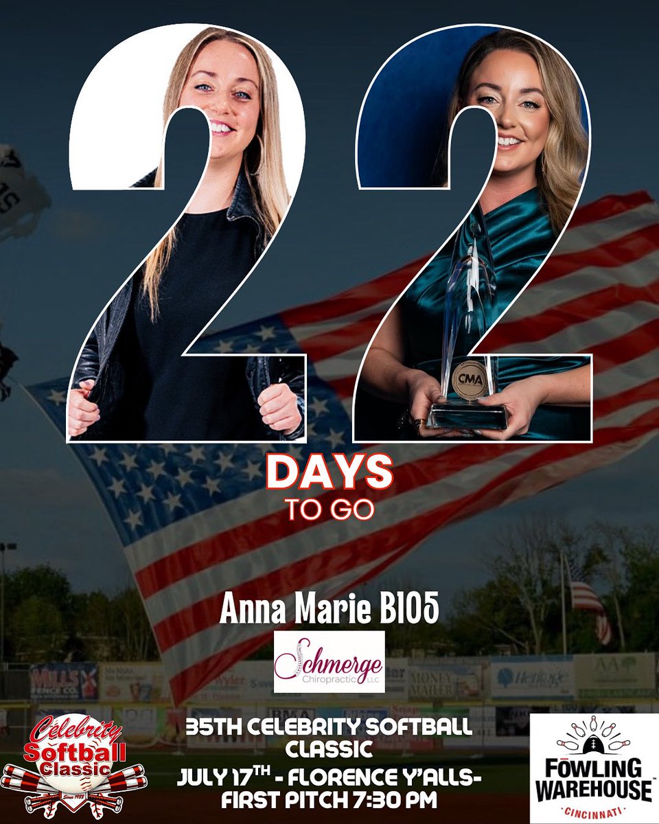 CSBC2024's tweet photo. 22 days out! 🎉 Catch Anna Marie from B105 stepping up to the plate at this year’s Celebrity Softball Classic! 🇺🇸⚾️

📅 July 17th
📍 Florence Y’alls Stadium
🕠 Gates open at 5 PM | First pitch at 7:30 PM

Live music, celebs, fun, and all for a great cause! Let’s pack the park! https://t.co/iwB1I40pgv