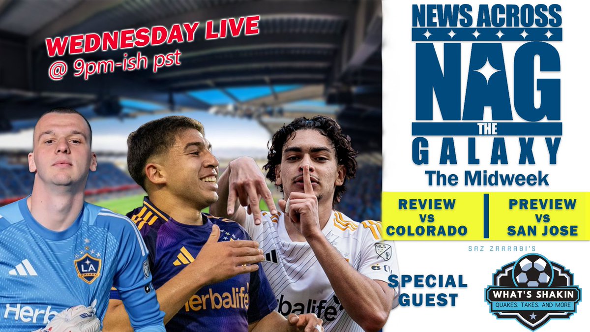 ๐๐๐๐๐ง๐๐ผ๐๐จ ๐บ๐ฒ๐ณ๐ฎ (@edgarnags) on Twitter photo Join us tonight after the final whistle for a recap of the #LAGalaxy match vs Colorado Rapids, followed by a preview of this weekend's match vs San Jose Earthquakes with featured guest Saz Zarrabi of the <a href="/Whats_Shakin_/">What's Shakin</a> podcast! Join us tonight after the final whistle for a recap of the #LAGalaxy match vs Colorado Rapids, followed by a preview of this weekend's match vs San Jose Earthquakes with featured guest Saz Zarrabi of the <a href="/Whats_Shakin_/">What's Shakin</a> podcast!