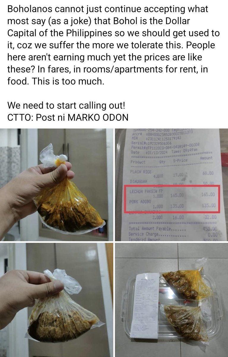 I remember this post went viral on FB. Mahal sa Bohol, kahit san ka pa galing.  Boholanos cannot afford Bohol anymore.