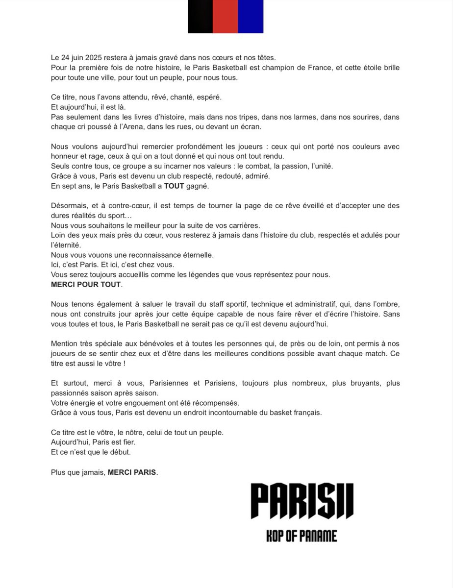KOP_PARISII's tweet photo. 📢 COMMUNIQUÉ OFFICIEL - MERCI PARIS 🏆 https://t.co/aAo41zc1h9