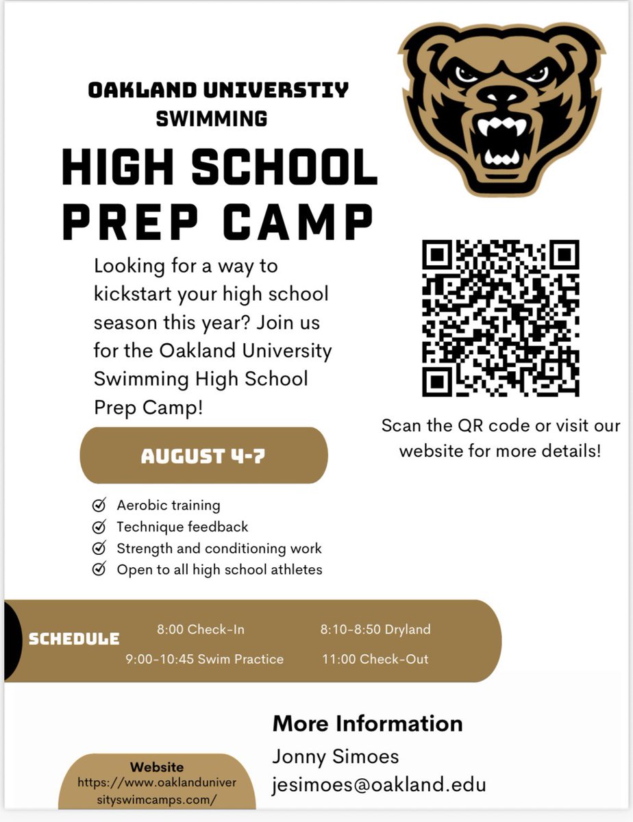 MISCA (@miscaswim) on Twitter photo Oakland University is offering a High School Prep Camp from August 4-7!
<a href="/OUswim/">Oakland Swimming</a>
oaklanduniversityswimcamps.com/high-school-pr… Oakland University is offering a High School Prep Camp from August 4-7!
<a href="/OUswim/">Oakland Swimming</a>
oaklanduniversityswimcamps.com/high-school-pr…