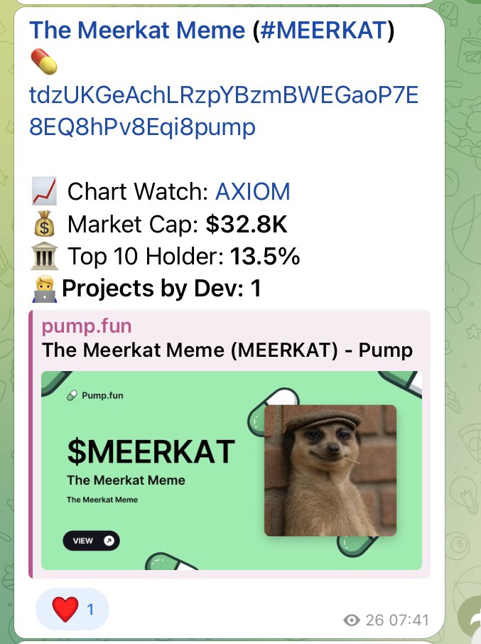 driftdegen2020's tweet photo. 💹 $The Meerkat Meme (#MEERKAT)
💊 tdzUKGeAchLRzpYBzmBWEGaoP7E8EQ8hPv8Eqi8pump

🔥 $32.8K → $1.7M. Gain 51.8X
⭐️⭐️⭐️⭐️⭐️⭐️⭐️⭐️⭐️⭐️⭐️⭐️⭐️⭐️

No noise. Just results. 
🚀 Signal hit in the group: https://t.co/Leee7jAlCB
👁 Follow for more wins: @DriftDegen2020
#Solana #Gem #1000X https://t.co/LmzSShEmP7
