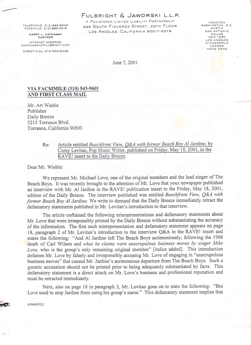 coreylevitan's tweet image. MY LOVE LETTER FROM MIKE
I think this story defines who the lead singer of the Beach Boys really is.
When I worked at the Daily Breeze, the Beach Boys' hometown paper, I ran an interview with Al Jardine in which he called Mike Love ridiculously litigious and unscrupulous.
To…