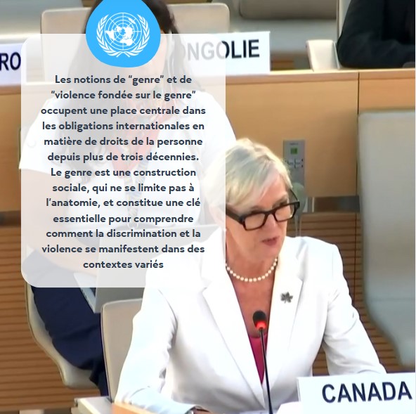 Depuis 30+ ans, le genre et la violence fondée sur le genre sont au cœur des droits humains. 🇨🇦 est fier d’être reconnu pour la ventilation des données selon le sexe et le genre, et pour ses approches intersectionnelles en matière de politiques et prévention. #CDH59