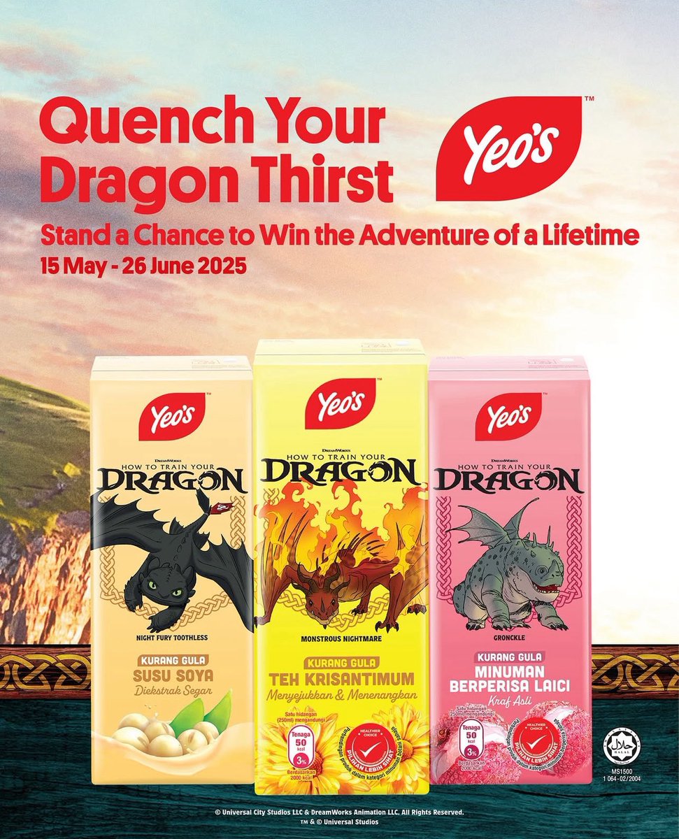 MattNoque's tweet image. 🔥DRAGON FANS, THIS IS YOUR CHANCE!🔥

Sip Yeo’s, join contest &amp;amp; WIN the adventure of a lifetime! 🐲💥

📅 15 May - 26 June 2025
👉 Just spend RM8 on Yeo’s &amp;amp; WhatsApp receipt to enter!

#HowToTrainYourDragon #yeosmy