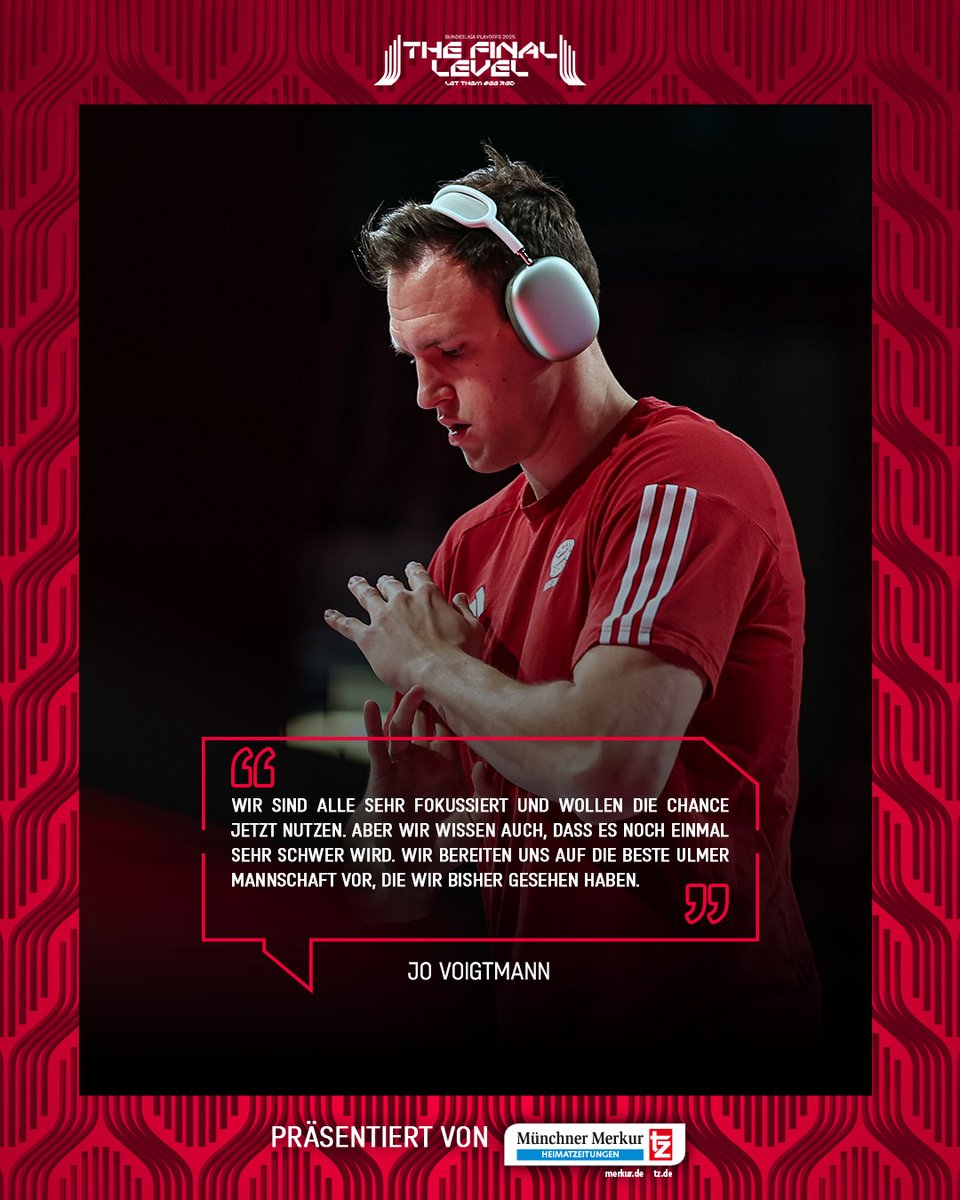 FCBBasketball's tweet photo. 💬 Jo erwartet die bisher besten Ulmer im @SAPGarden!

#FCBB #LetThemSeeRed #TheFinalLevel | Quote presented by @merkur_de https://t.co/qiJ1JgmyYH