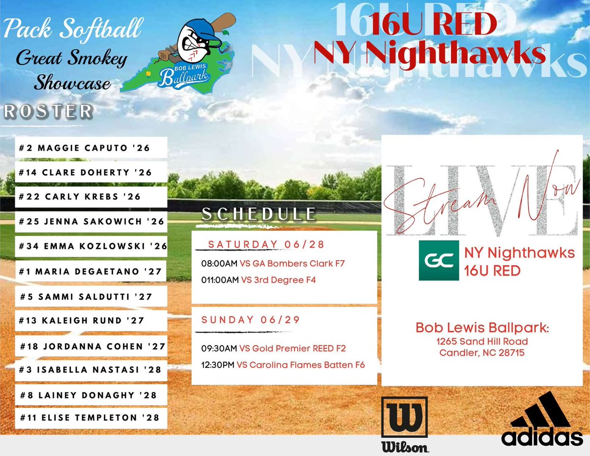 Looking forward to this weekend in NC‼️

<a href="/NYNighthawksSB/">NY Nighthawks Softball</a> <a href="/JjhsSoftball/">John Jay EF Varsity Softball</a> <a href="/AssumptionSB/">Assumption University Softball</a> <a href="/OneontaSoftball/">SUNY Oneonta Softball</a> <a href="/CortlandSB/">Cortland Softball</a> <a href="/CCSUsoftball/">CCSU Softball</a> <a href="/SSU_Sball/">Salem State Softball</a> <a href="/Ithaca_Softball/">Ithaca Softball</a> <a href="/McDaniel_SB/">McDaniel College Softball</a>
