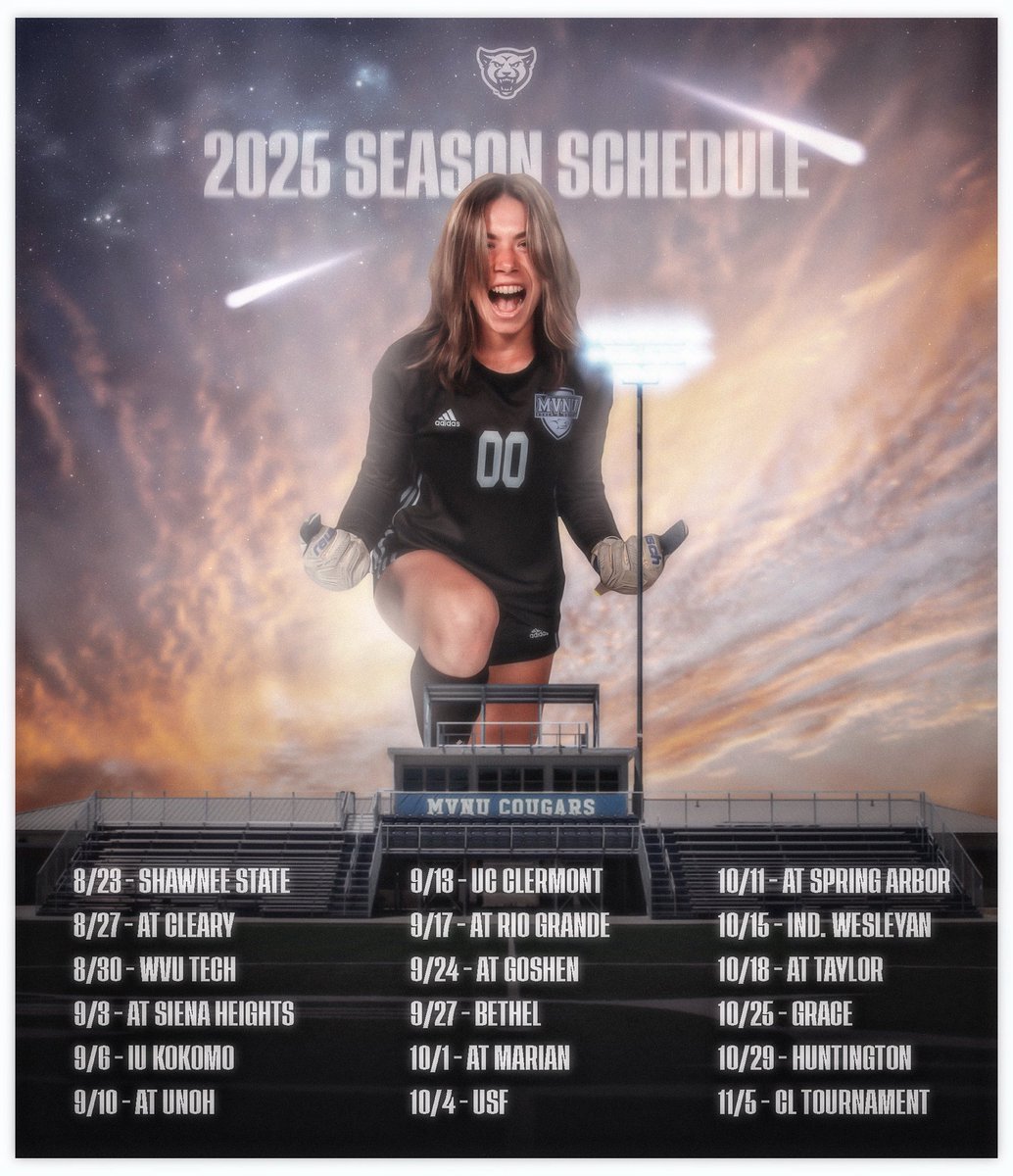 MVNU Athletics (@mvnu_cougars) on Twitter photo Soccer season is getting closer! The 2025 <a href="/MVNUWS/">MVNU Women's Soccer</a> regular season begins on August 23rd at CH4 against Shawnee State!
Additional details can be found here: mvnucougars.com/sports/wsoc/20… Soccer season is getting closer! The 2025 <a href="/MVNUWS/">MVNU Women's Soccer</a> regular season begins on August 23rd at CH4 against Shawnee State!
Additional details can be found here: mvnucougars.com/sports/wsoc/20…