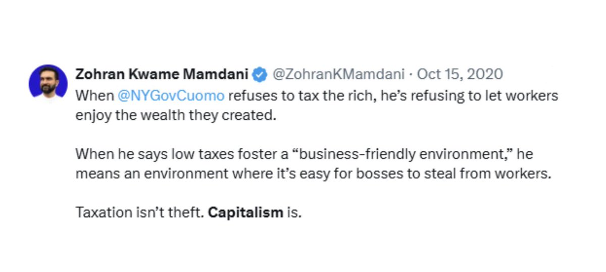 Zohran Mamdani never hid who he is or what he stands for. 

Apparently, New Yorkers love high taxes and socialism. 

Why should the rest of America bail them out with SALT subsidies?  

They made their bed, now they must lie in it.
